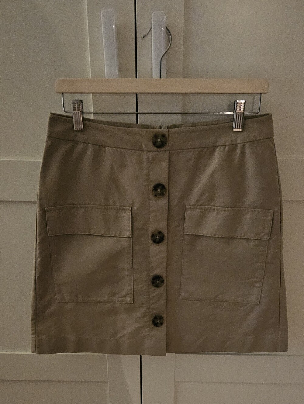 Simons Casual 100 % Cotton Button-Front Khaki Mini Skirt